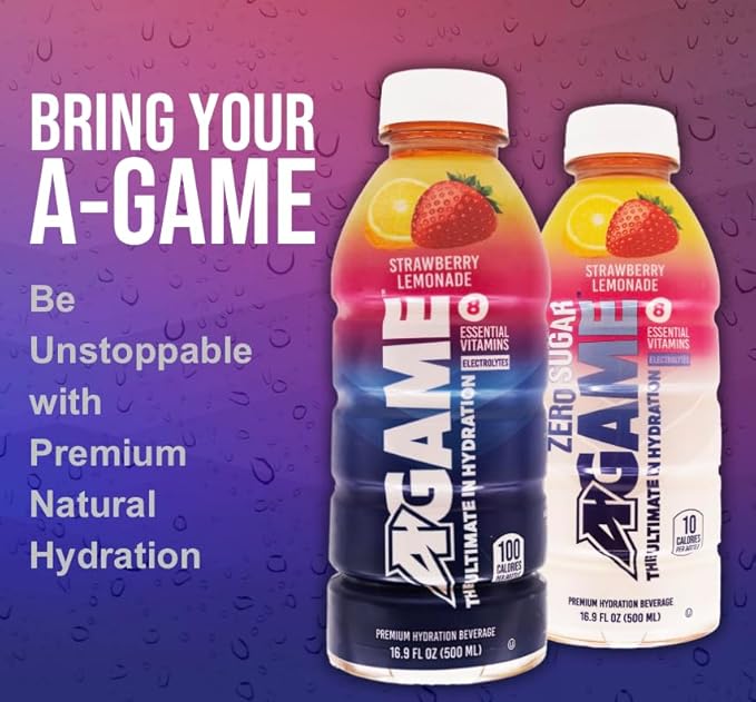A-GAME Sports Drink, Strawberry Lemonade, The Ultimate Hydration Sports Beverage for Athletes, 8
