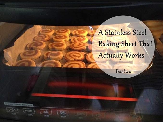 Baking Sheets Set of 2, Bastwe Stainless Steel Baking Pan Tray Cookie Sheet, Size 10 x 8 x 1 inch