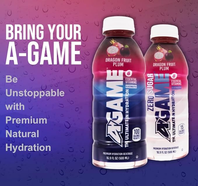 A-GAME Sports Drink, Dragon Fruit Plum, The Ultimate Hydration Sports Beverage for Athletes, 8
