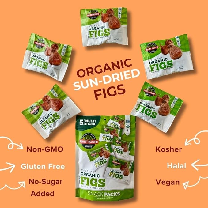 Perfect Delights Organic Snack Pack Figs, Sun-Dried Turkish Figs, On-the-Go Vegan, Healthy Snack