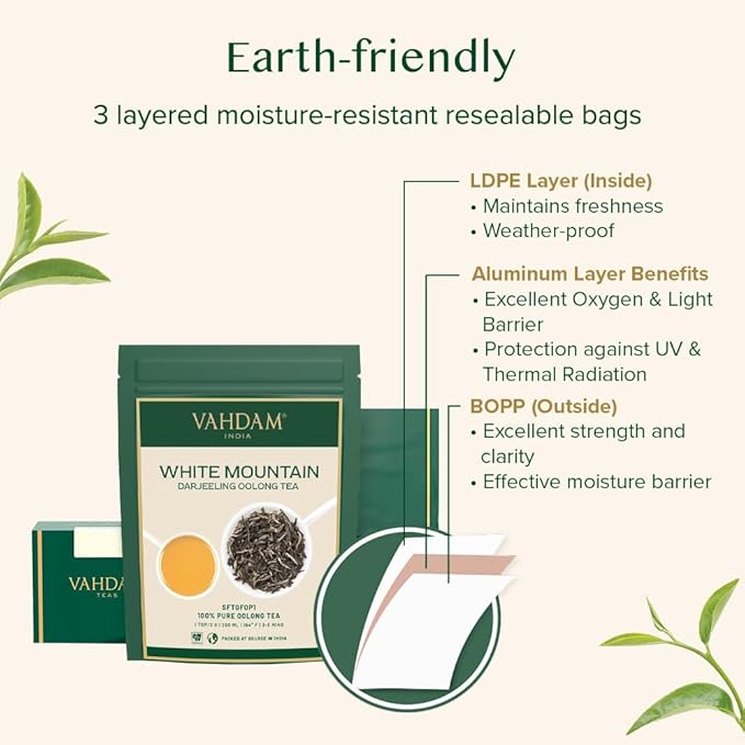 VAHDAM White Mountain Oolong Tea Loose Leaf (25 Cups/1.76oz) Pure Oolong Tea Leaves | High