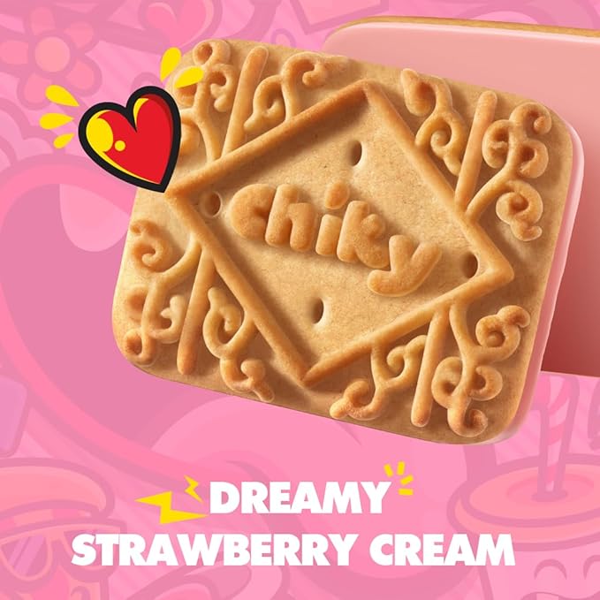 Chiky Strawberry Fudge Cookies, Crunchy & Sweet, Smooth Cream Center, Crispy Texture That Melts In