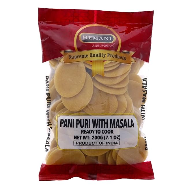 HEMANI Pani Puri - Coins - Comes with Masala - Ready to Cook - 200g (7.1 oz) - All Natural, Vegan &