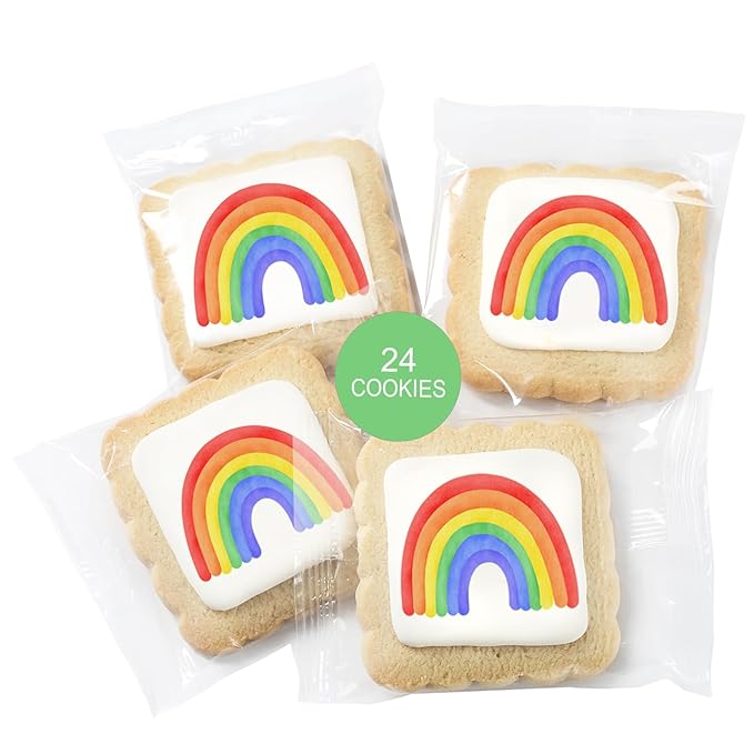Rainbow Cookies Themed Party Favors | 24 Pack Individually Wrapped Bulk | Cookie for Birthday Pride