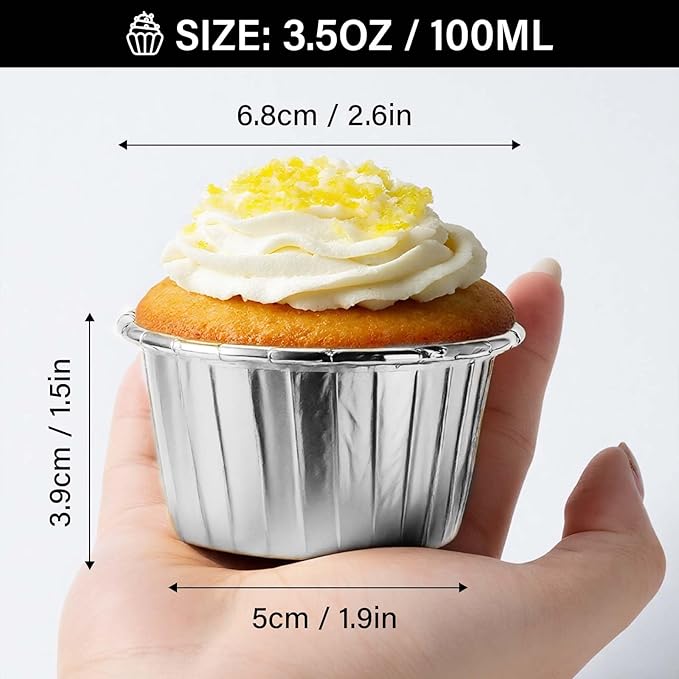 EUSOAR Aluminum Foil Silver Cupcake Liners, 50Pcs Disposable Muffin Liners, Baking Cups, Aluminum