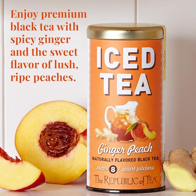 The Republic of Tea – Ginger Peach Black Iced Tea Bags, 40 Large Quart-Sized Iced Tea Pouches