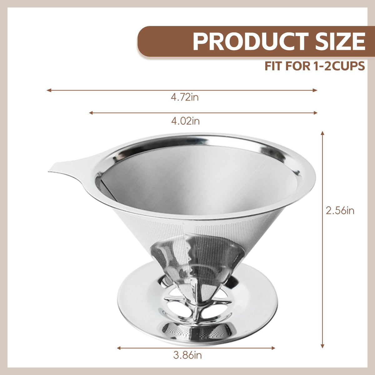 Pour Over Coffee Dripper Stainless Steel Coffee Filter Metal Cone Filter Extra Fine Wire Mesh