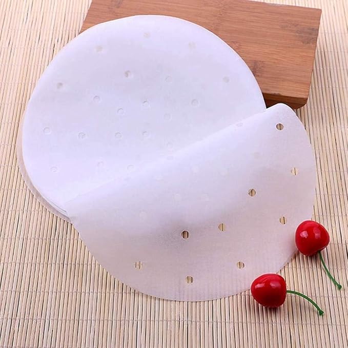 100pcs Air Fryer Liners, 10 inches Bamboo Steamer Liners, Premium Perforated Parchment Steaming
