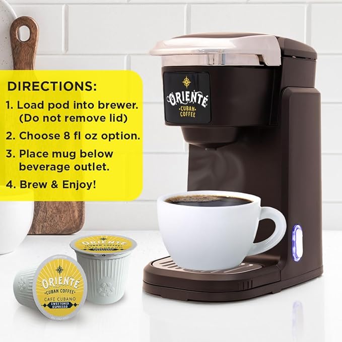 Oriente Sweetened Espresso Coffee Pods, 18 ct, Dark Roast Flavored Cuban Inspired Coffee in