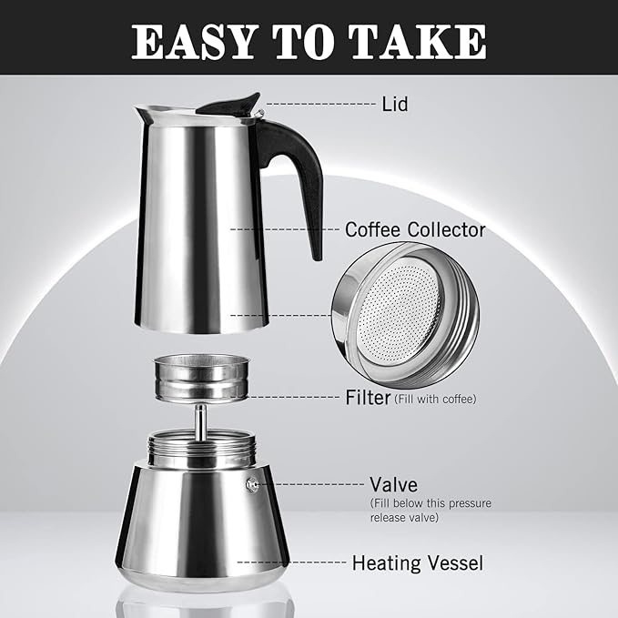 Stainless Steel Stovetop Moka Pot Espresso Maker Percolator 12 Cup 600ml Portable Italian Greca