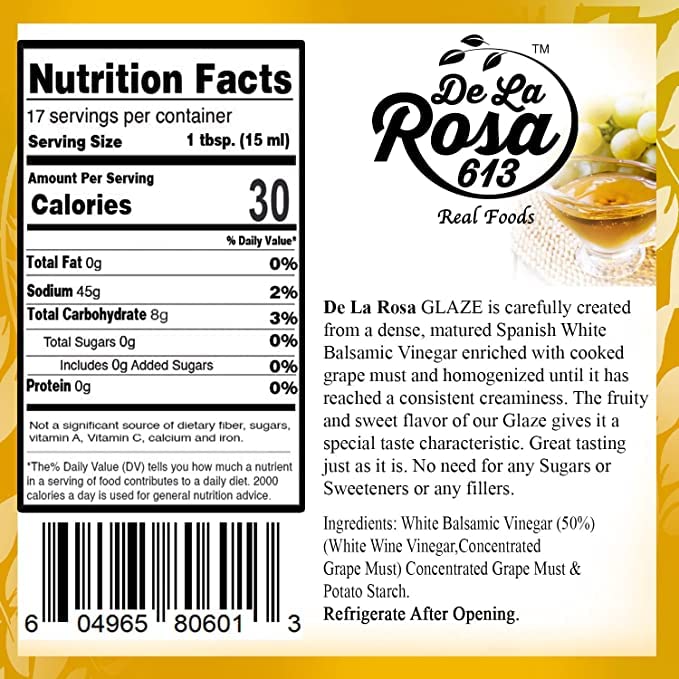 De La Rosa White Balsamic Glaze, Kosher for Passover, Vegan, Non-GMO & Gluten Free, Great for Salad