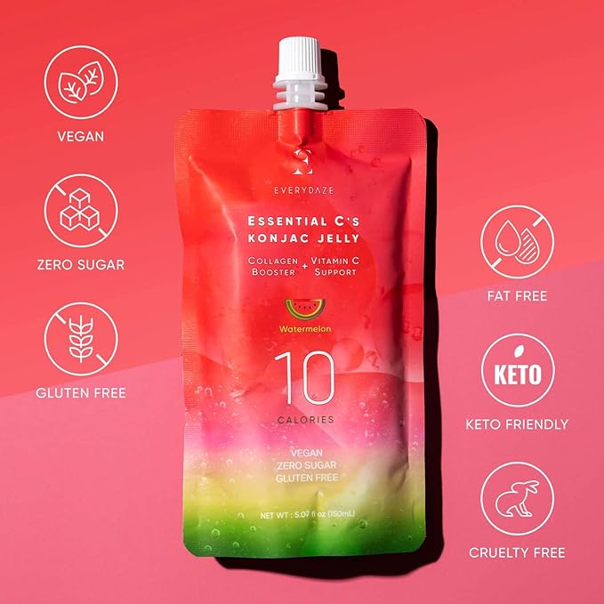 EVERYDAZE Essential C?셲 Konjac Jelly | Watermelon | Vegan Collagen Peptides and Vitamin C | Gluten