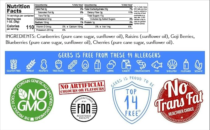 Gerbs Super 5 Dried Fruit Snack Mix 14 oz. | Unsulfured, No Additives, Resealable Bag | Naturally
