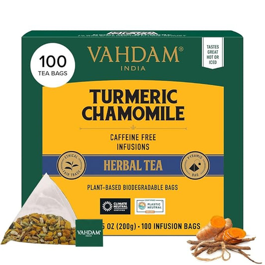 VAHDAM, Turmeric Chamomile Tea Bags (100 Herbal Tea Bags) Caffeine Free,100% Pure Herbal Tisane