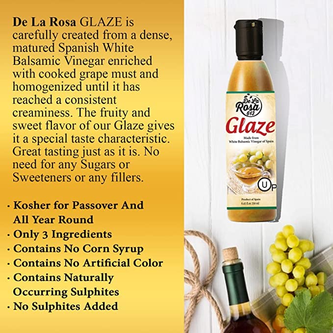 De La Rosa White Balsamic Glaze, Kosher for Passover, Vegan, Non-GMO & Gluten Free, Great for Salad