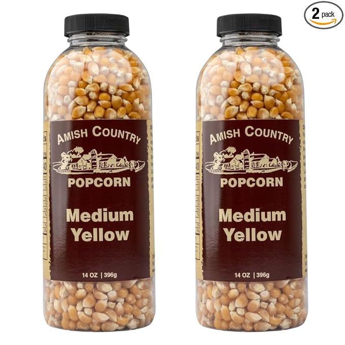Amish Country Popcorn | 2-14 oz Bottles | Medium Yellow Popcorn Kernels | Old Fashioned, Non-GMO