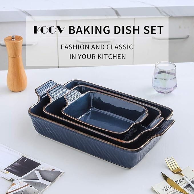 KOOV Bakeware Set, Ceramic Baking Dish, Rectangular Lasagna Pans for Cooking, Cake Dinner, Kitchen