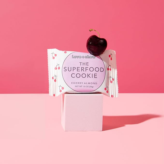 Love + Chew Soft Baked Protein Cookies, Gluten Free | (18) Count Cherry Almond Minis | Vegan