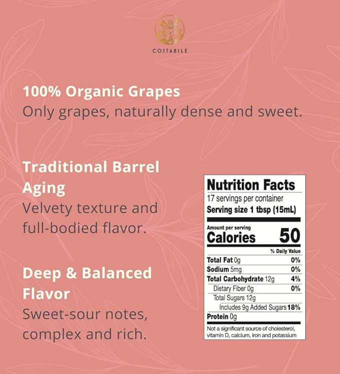 Costabile Modena Balsamic Vinegar Organic Barrel Aged ??Made in Italy, Rich Flavor, Natural