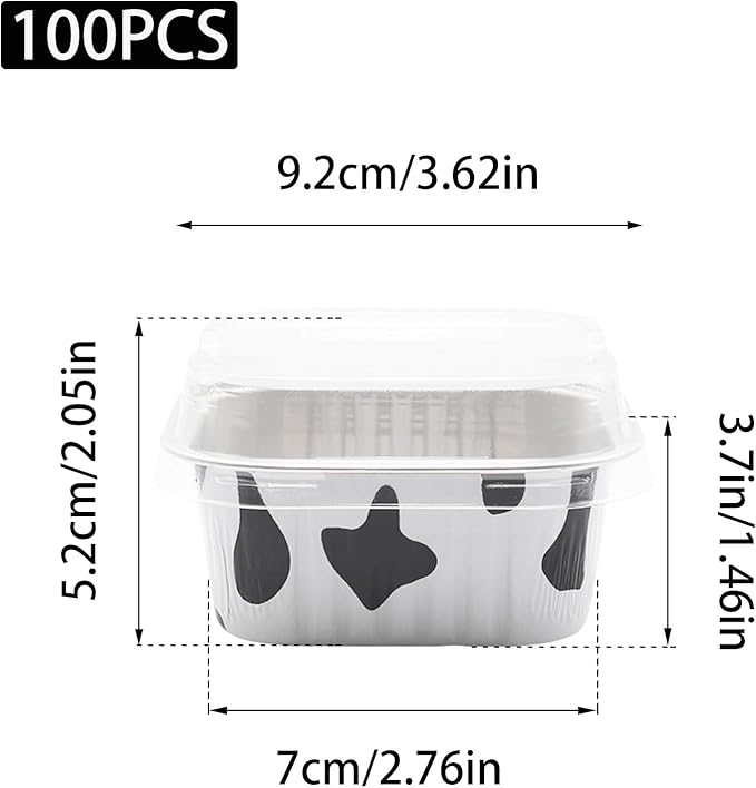 100 Pack 5oz Aluminum Pans with Lids Mini Square Foil Baking Cups with Lids Cupcake Baking Holders