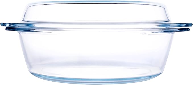 Round Tempered Glass Casserole Dish with Lid, Glass Casserole Baking Dish for Oven, Freezer and