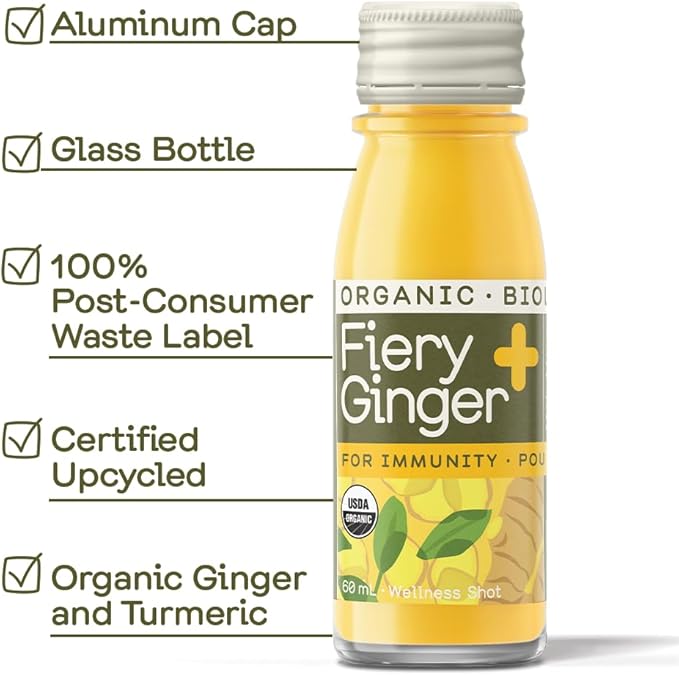Greenhouse Juice Organic Fiery Ginger Wellness Shots 24-Count 60ml Glass Bottles | Vegan &