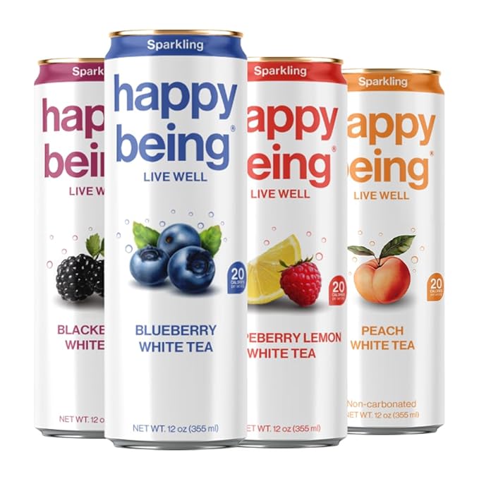 Happy Being Sparkling Nutrient-Rich Sampler Pack White Tea – Infused with Turmeric, Elderberry