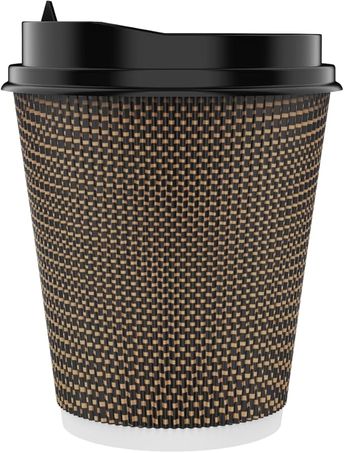 LITOPAK 80 Pack 10 oz Paper Coffee Cups, Insulated Ripple Wall Hot Coffee Cups with Lid and Straws