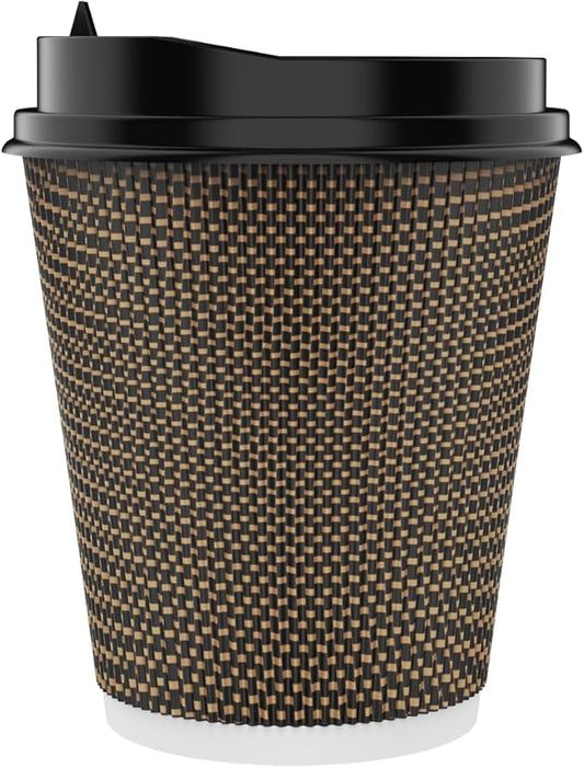 LITOPAK 80 Pack 10 oz Paper Coffee Cups, Insulated Ripple Wall Hot Coffee Cups with Lid and Straws