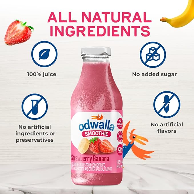 Odwalla Strawberry Banana Smoothie - Fruit Smoothie Mix Ready to Drink - Juice Blend, No Added