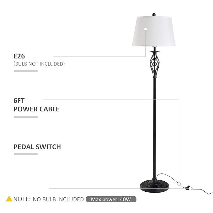 HOMCOM 3 Piece Table Floor Lamp Set with Metal Pole, Round Base, and Fabric Lampshade, for Living