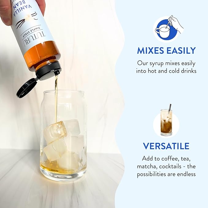 Vanilla Bean Agave Simple Syrup for Coffee & Cocktails - Sweetened with Organic Agave Nectar
