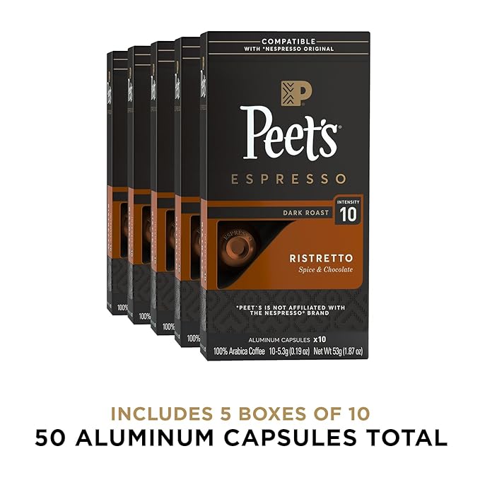 Peet's Coffee, Dark Roast Espresso Capsules, Compatible with Nespresso Original Machine - Ristretto