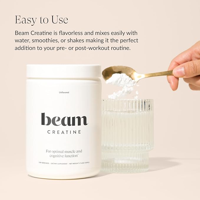 Beam Creatine Monohydrate Powder - Micronized Creatine for Muscle Growth, Strength, Endurance &