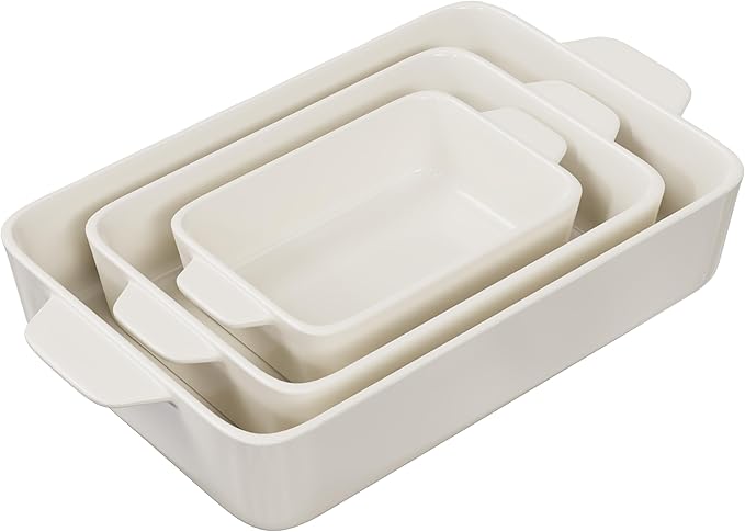 Kook Casserole Dishes for Oven, Ceramic Bakeware Set, Rectangular Baking Dishes, For Casseroles