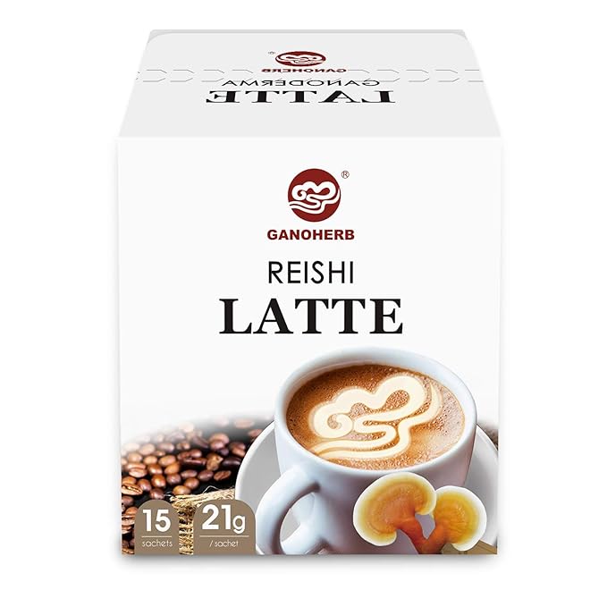 GANOHERB Reishi Mushroom Latte Coffee Powder, 4 in 1 Instant Arabica Coffee with Organic Ganoderma
