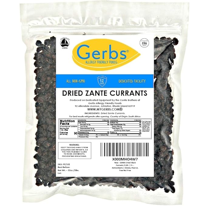 Gerbs Dried Zante Currants 2 lbs. | Unsulfured, No Additives, Resealable Bag | Naturally Bold &