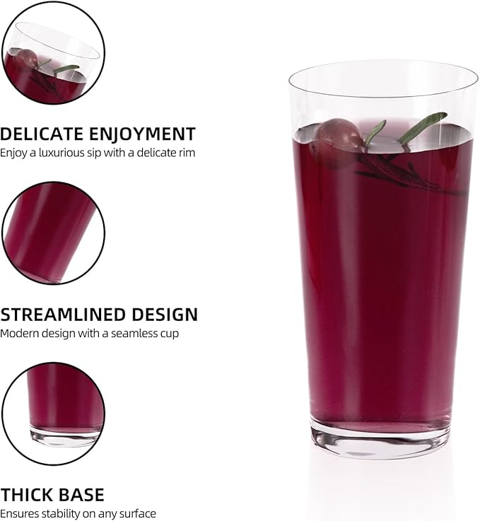 KAMMAK Drinking Glasses Set of 2, 17oz Crystal Water Glasses, Everyday Tall Glass Cups, Highball