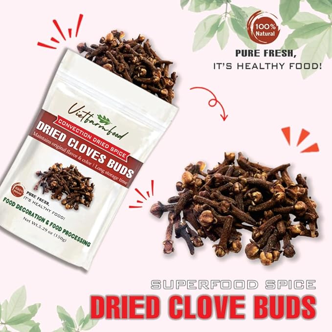 DRIED CLOVE BUDS 5.29 Oz (150g) VIETFARMFOOD: Natural pure, convection dried seasoning made from
