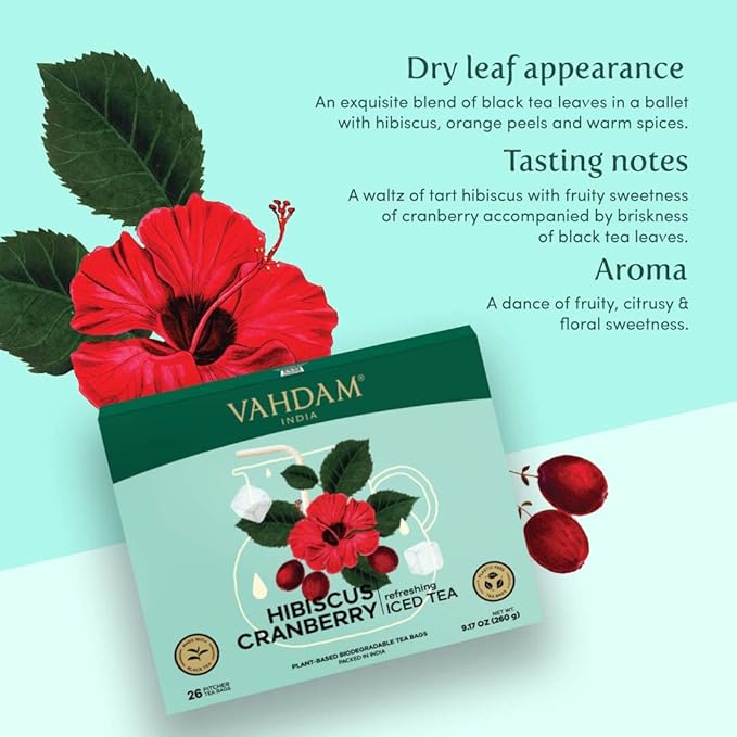 Hibiscus Cranberry Iced Tea Bags (26 Pitcher Tea Bags/52 Quarts) Zero Added Sugar | Naturally Sweet