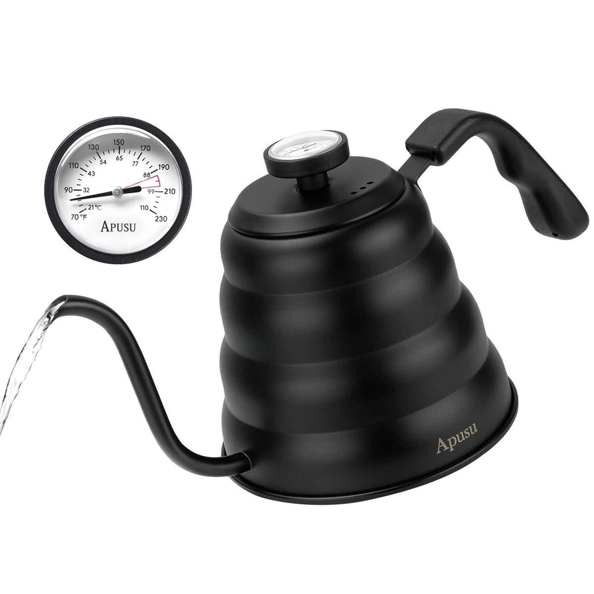 Tea Kettle with Thermometer,Black Gooseneck Coffee Kettle Pot Stovetop,40oz