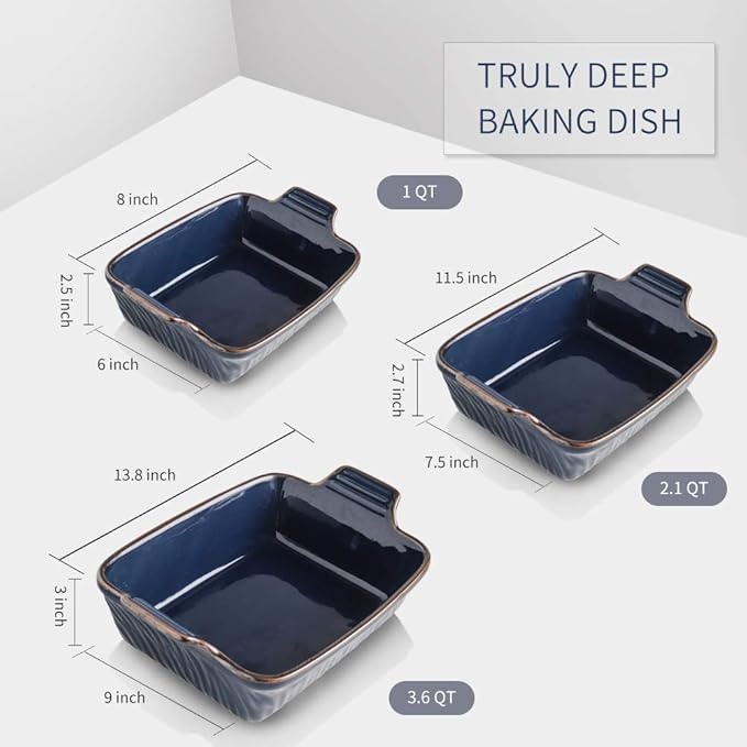 KOOV Bakeware Set, Ceramic Baking Dish, Rectangular Lasagna Pans for Cooking, Cake Dinner, Kitchen