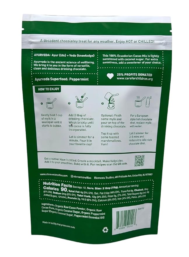 Elements Peppermint Hot Chocolate - All-Natural, Handmade Hot Chocolate Mix - Heavy Metal Tested