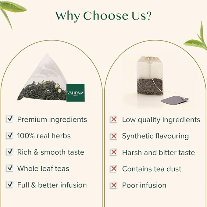 VAHDAM, Jasmine Green Tea Bags (100 Count) Med Caffeine, Non GMO | High Grown Green Tea Blended