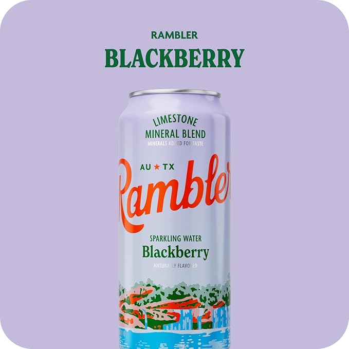 AUTX RAMBLER Sparkling Water, Texas Limestone Mineral Blend, Blackberry Flavor, 16-Ounce Tallboy