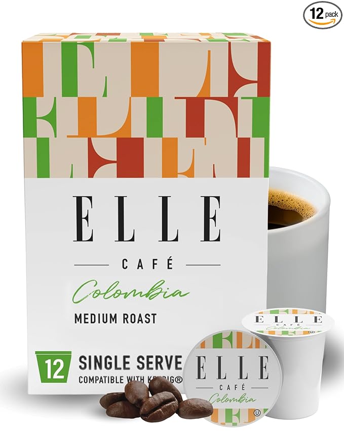 ELLE Café© Colombian K-Cup Pods - 12 Count - 100% Arabica Coffee, Flavor Medium Roast