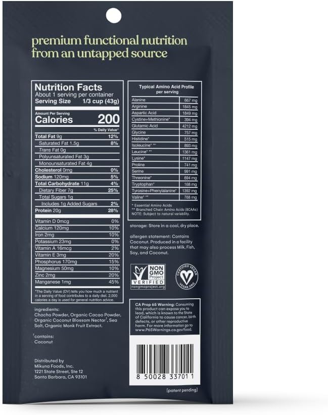 Mikuna Chocho Superfood Protein, Plant-Based Protein Powder, Travel Packs - Vegan, Gluten Free, 3g