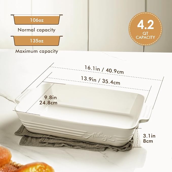 Casserole Dishes for Oven,9x13 Ceramic Baking Dish,4.2 Quarts Large Lasagna Pan with Handles Deep