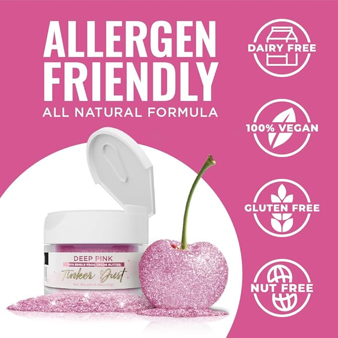 Bakell - Deep Pink Tinker Dust (5g, 1x Jar) Edible Glitter for Food, Desserts, and Beverages!