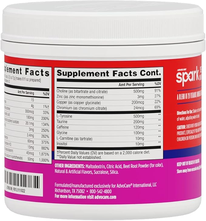 AdvoCare Spark Vitamin & Amino Acid Supplement - Focus & Energy Drink Powder Mix with Vitamin A